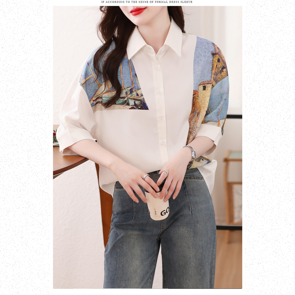 Very Buy 非常勸敗 預購/港風寬鬆拼接印花短袖襯衫女
