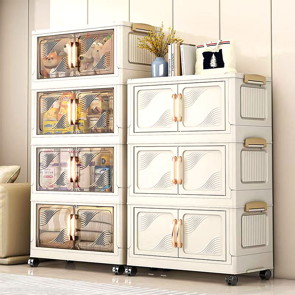 Mr.Box 70面寬摺疊雙開門三層收納櫃(附滑輪)折扣推薦