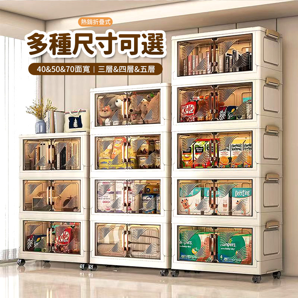 Mr.Box 70面寬摺疊雙開門三層收納櫃(附滑輪)折扣推薦