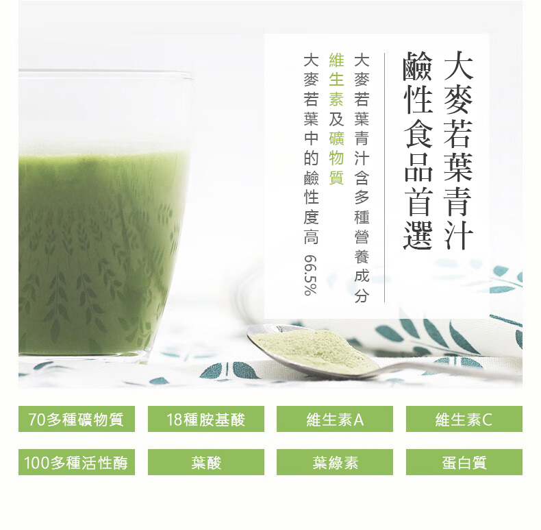 大麥若葉中的鹼性度高 66.5%