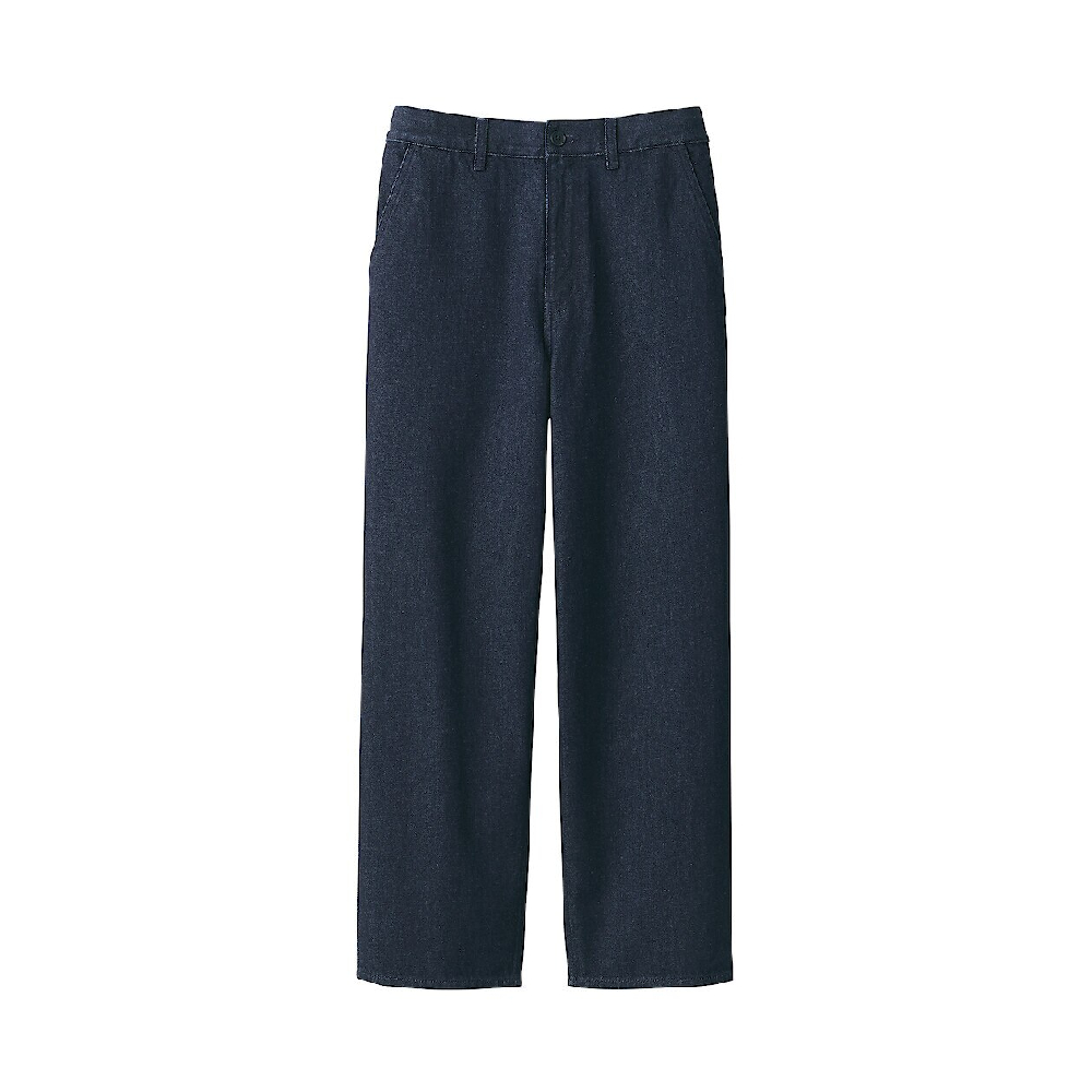 MUJI 無印良品 男吉貝木棉混丹寧寬版褲(暗藍)好評推薦