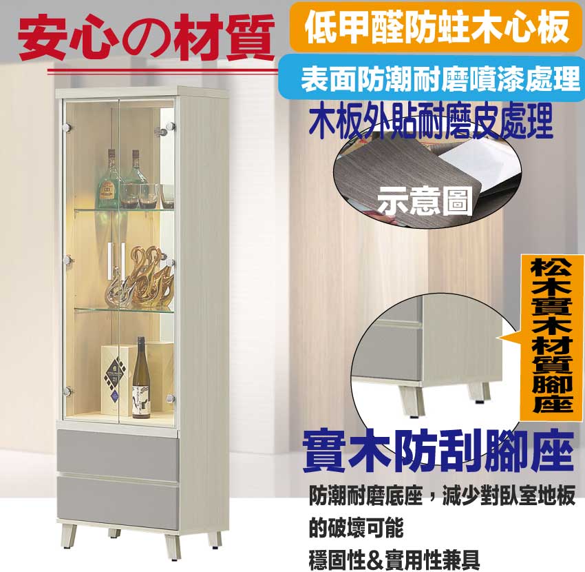 文創集 瑞亞雙色2尺二門二抽展示櫃優惠推薦