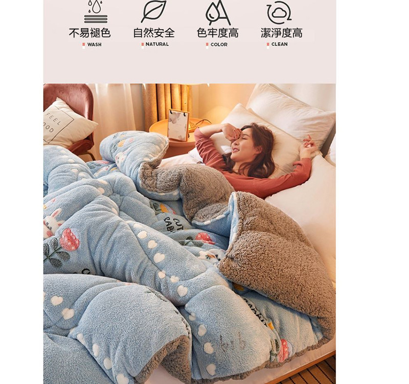 福利品3秒速熱加厚羊羔絨棉被200*230CM8斤(兔子藍)