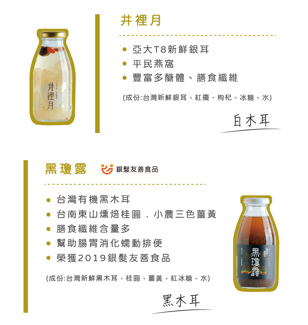 成份台灣新鮮黑木耳、桂圓、薑黃、紅冰糖、水