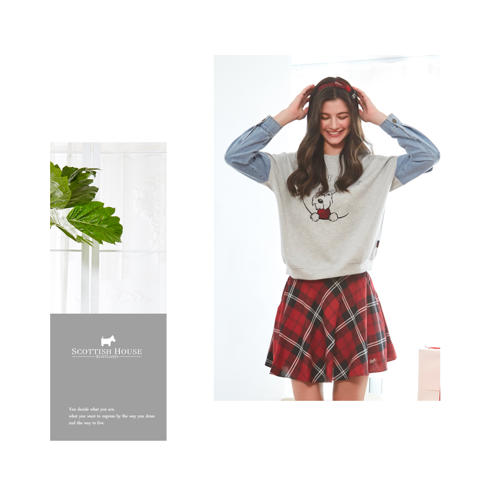 SCOTTISH HOUSE 紅黑格 輕磨毛 波浪小圓裙CF