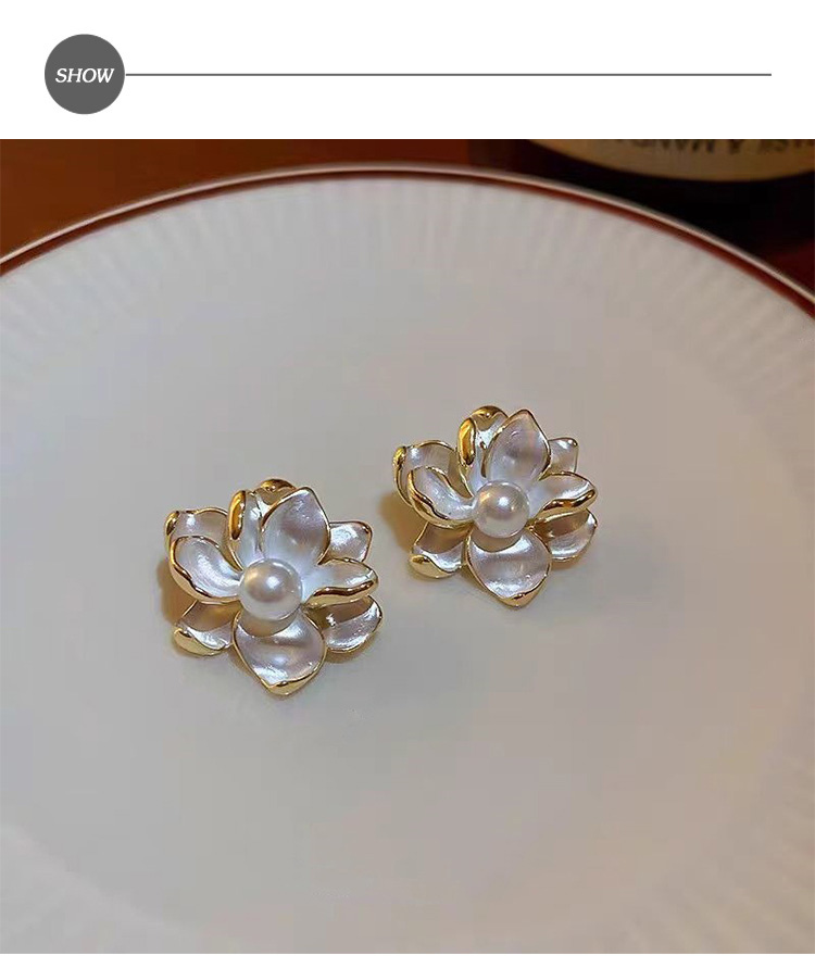 INES 韓國設計S925銀針法式浪漫珍珠氣質花朵造型耳環(