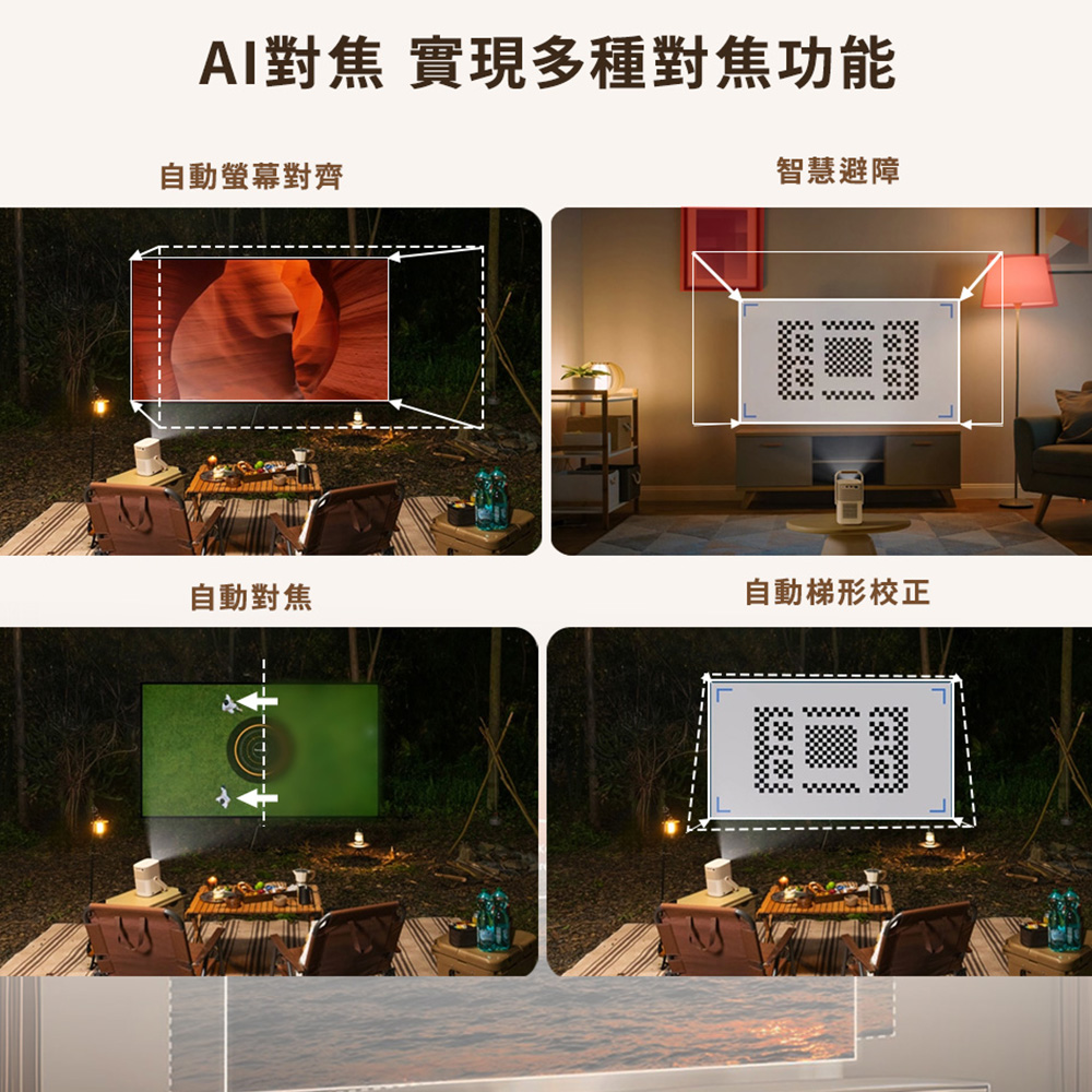 AI對焦 實現多種對焦功能 自動螢幕對齊 自動對焦 智慧避障 自動梯形校正 