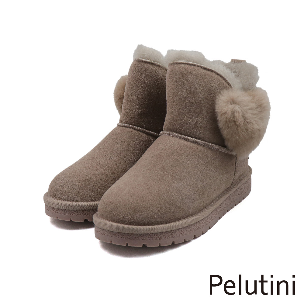 Pelutini 經典厚底愛心造型保暖毛絨雪靴 棕色(437