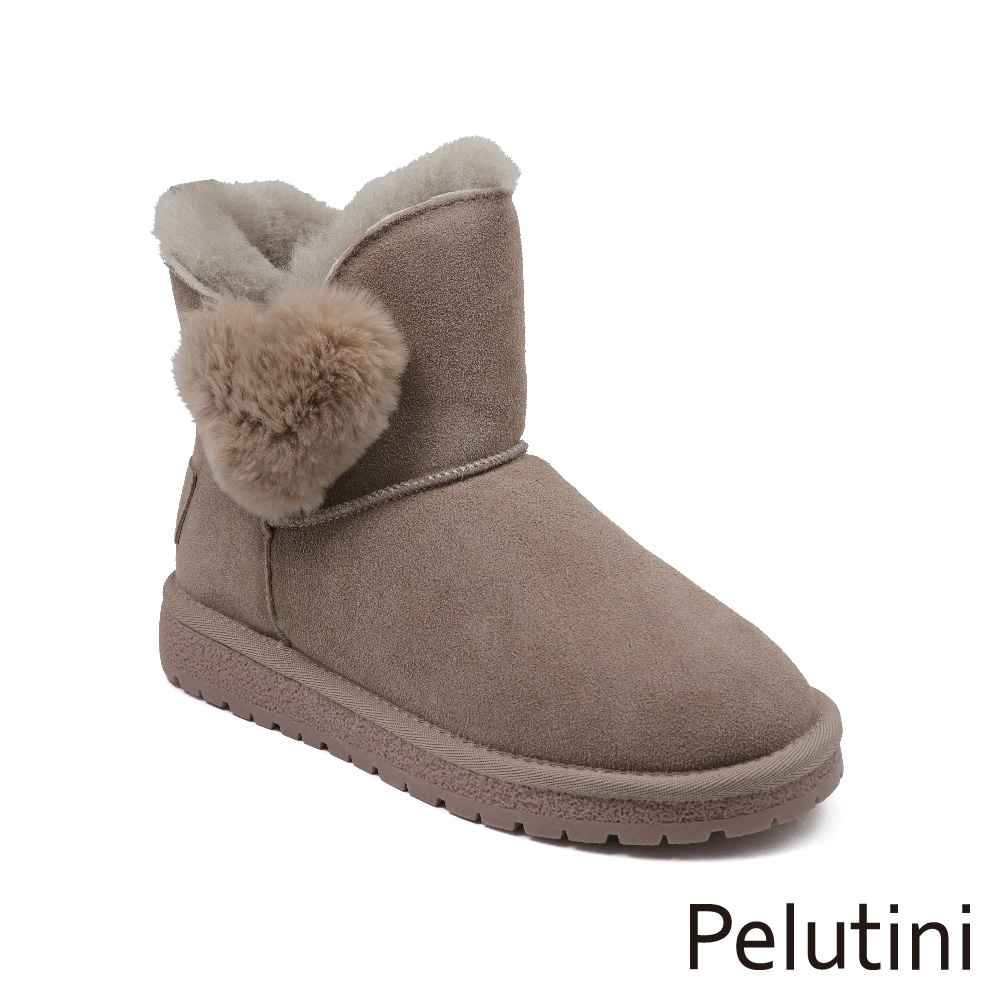 Pelutini 經典厚底愛心造型保暖毛絨雪靴 棕色(437