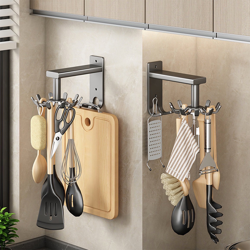 免打孔 / 打孔雙用 太空鋁可調旋轉十鉤（雅白.槍灰）(掛鉤