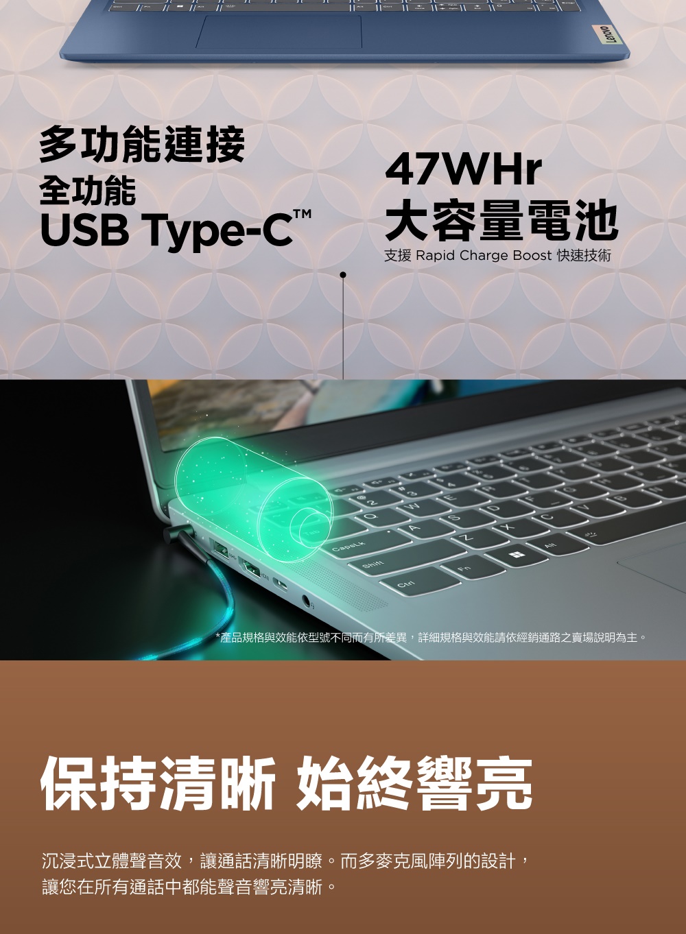 產品規格與效能依型號不同而有所差異,詳細規格與效能請依經銷通路之賣場說明為主。