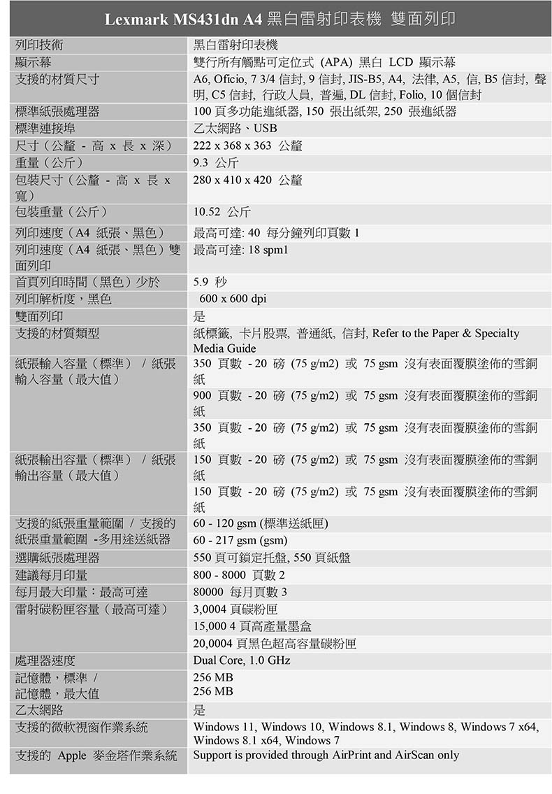 支援的 Apple 麥金塔作業系統 Support is provided through AirPrint and AirScan only