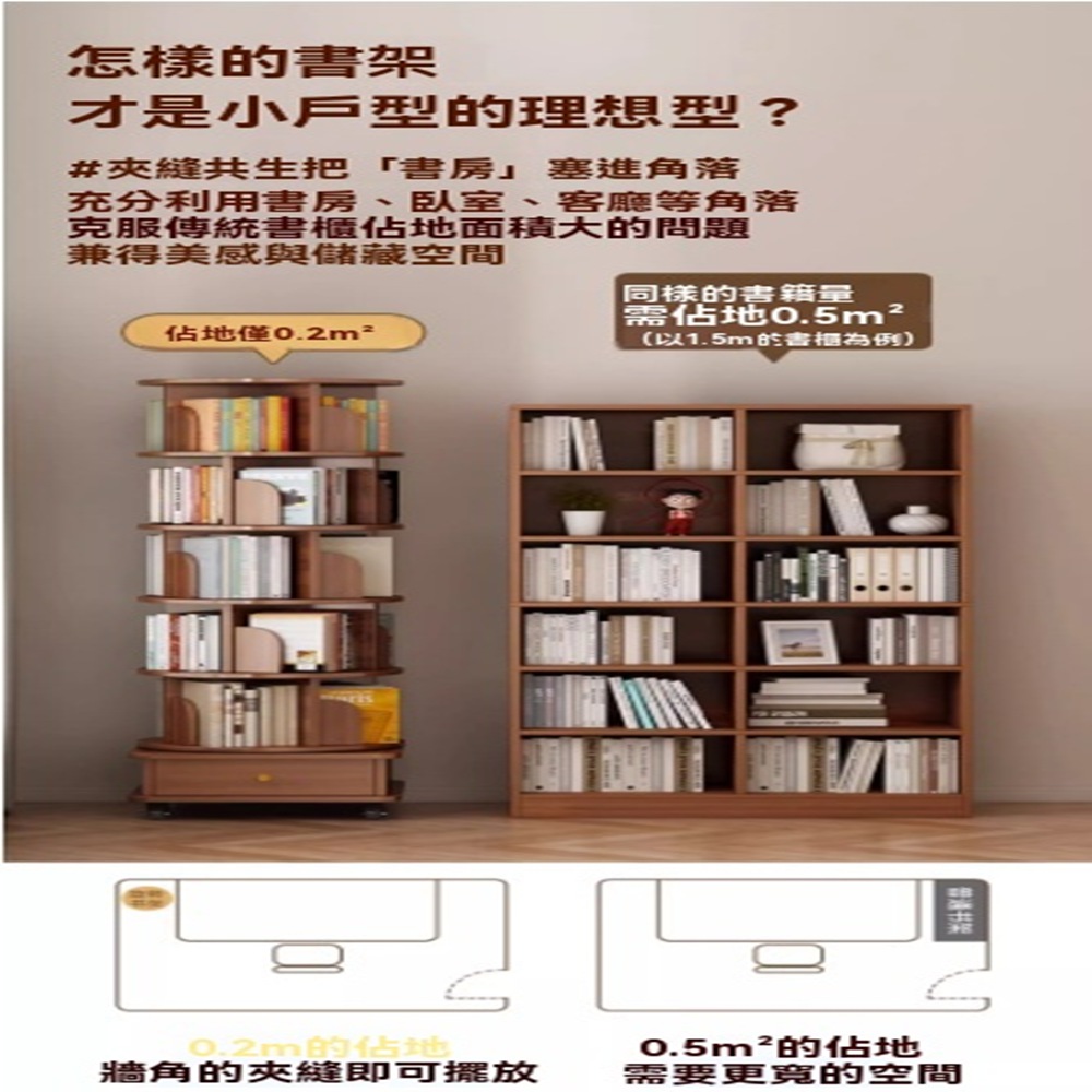 顧家家居 全實木直立360度旋轉-六層書架(四周擋板設計/底
