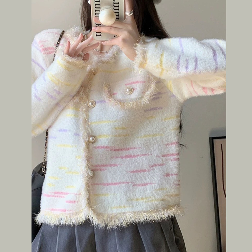 buyer 白鵝 仿水貂毛 白底彩條水貂毛外套(白底彩條)好