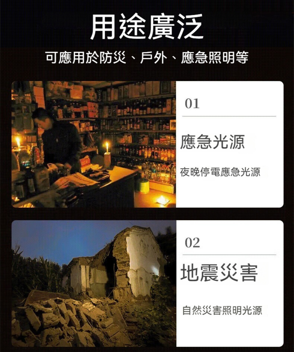 可應用於防災、戶外、應急照明等