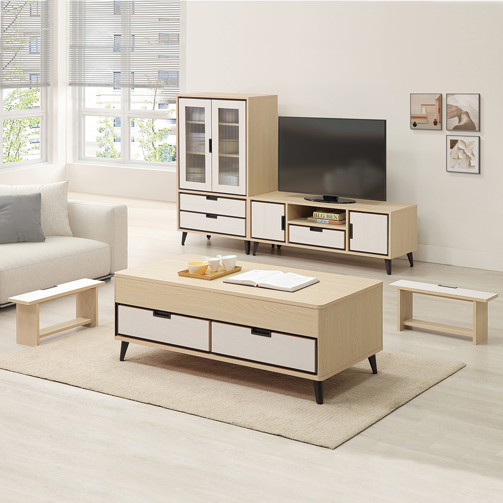 唯熙傢俱 雷莎原木雙色4尺電視櫃(客廳 電視櫃 長櫃 收納櫃