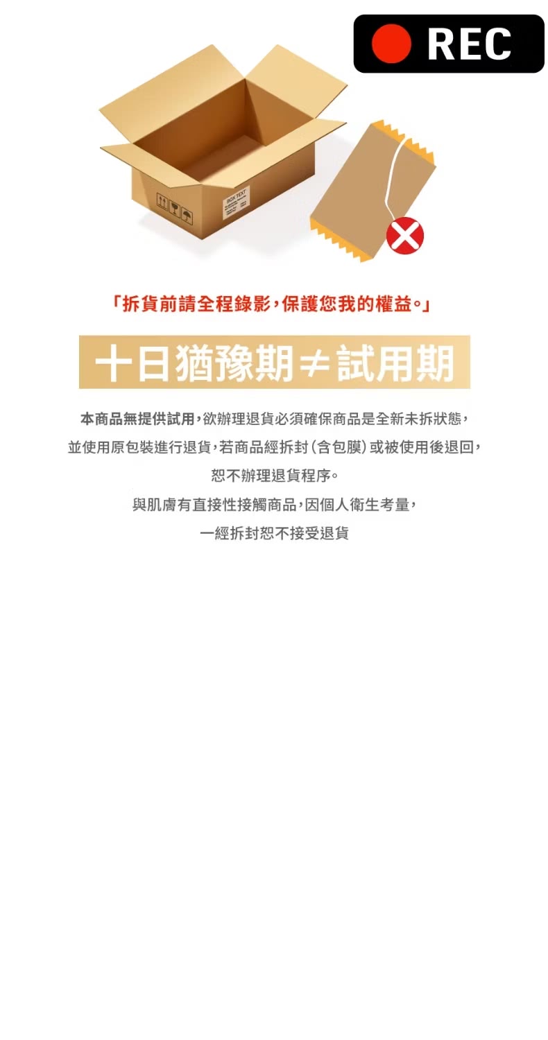 本商品無提供試用,欲辦理退貨必須確保商品是全新未拆狀態,