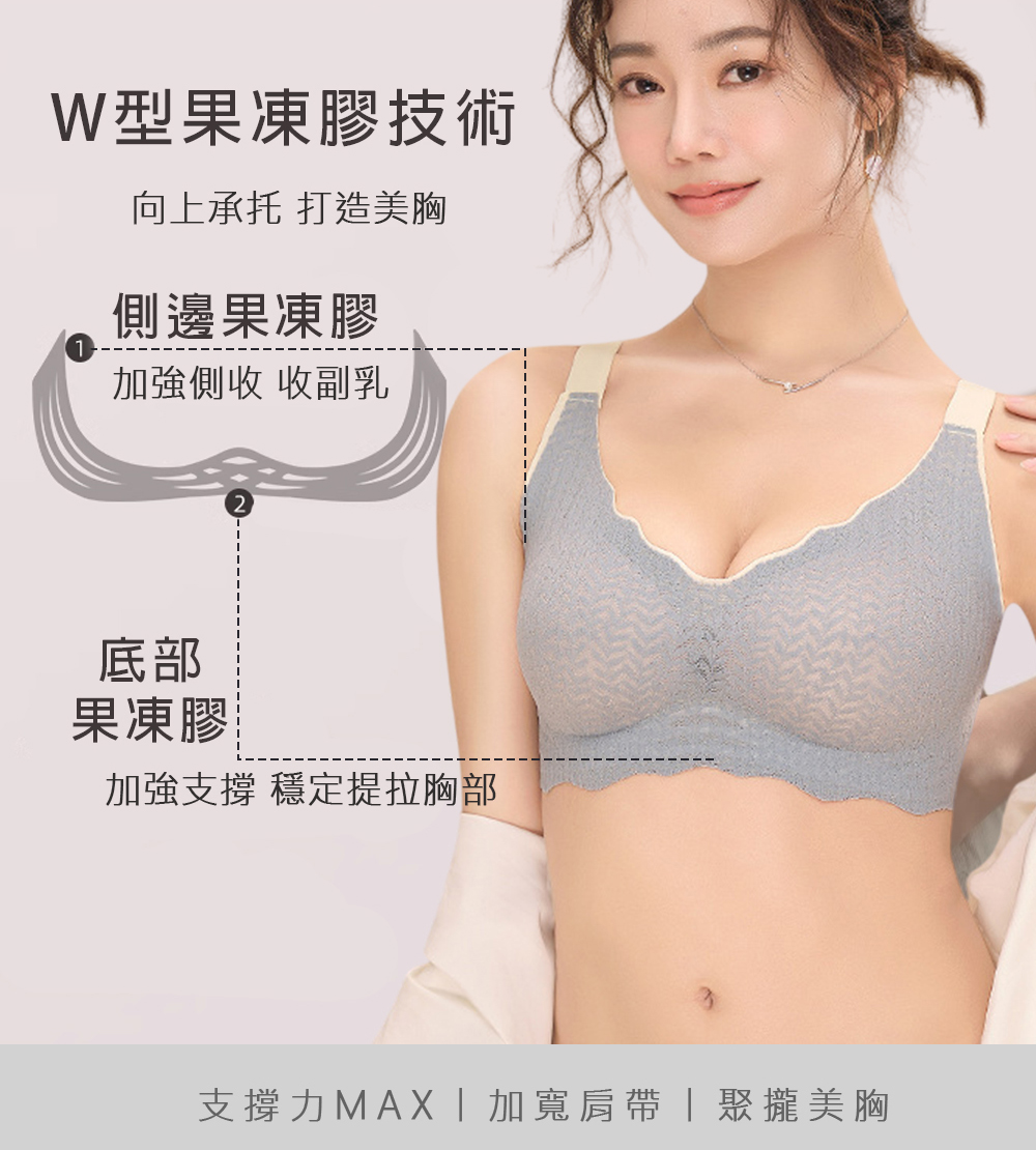 Mevels 瑪薇絲 4件組 大尺碼蕾絲泡泡無痕無鋼圈內衣/