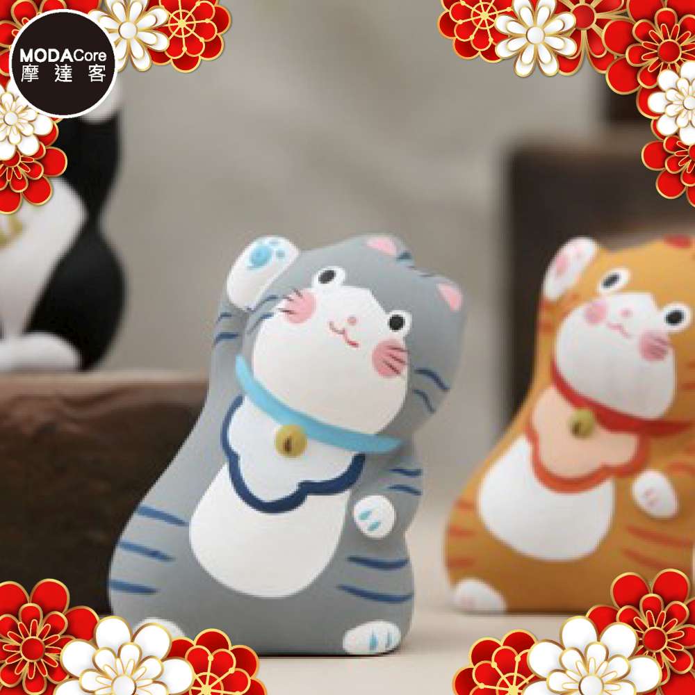 摩達客 祈願招福-體操伸展招財貓迷你陶瓷開運擺飾三入組合 推