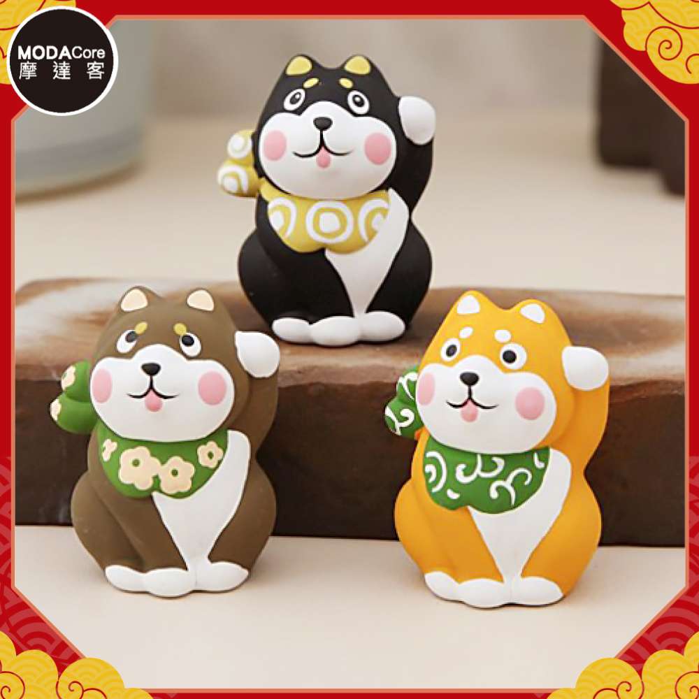 摩達客 祈願招福-超萌三色柴犬狗迷你陶瓷開運擺飾三入組合優惠