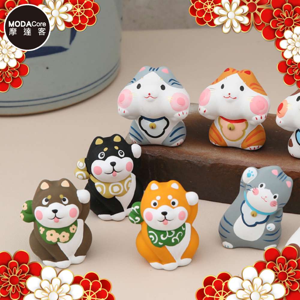 摩達客 祈願招福-超萌三色柴犬狗迷你陶瓷開運擺飾三入組合優惠