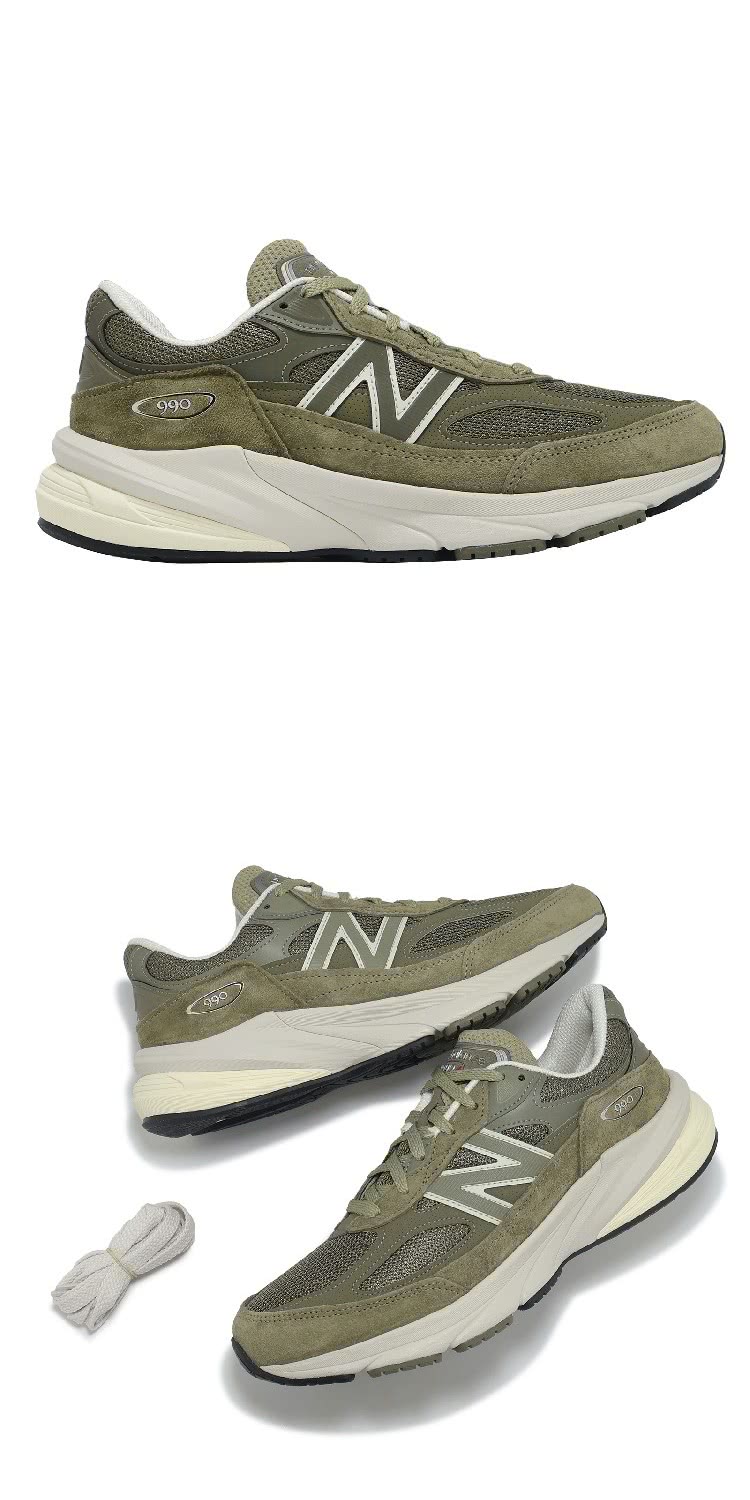 NEW BALANCE】休閒鞋990 V6 男鞋女鞋軍綠米白美製拼接麂皮緩衝經典NB 