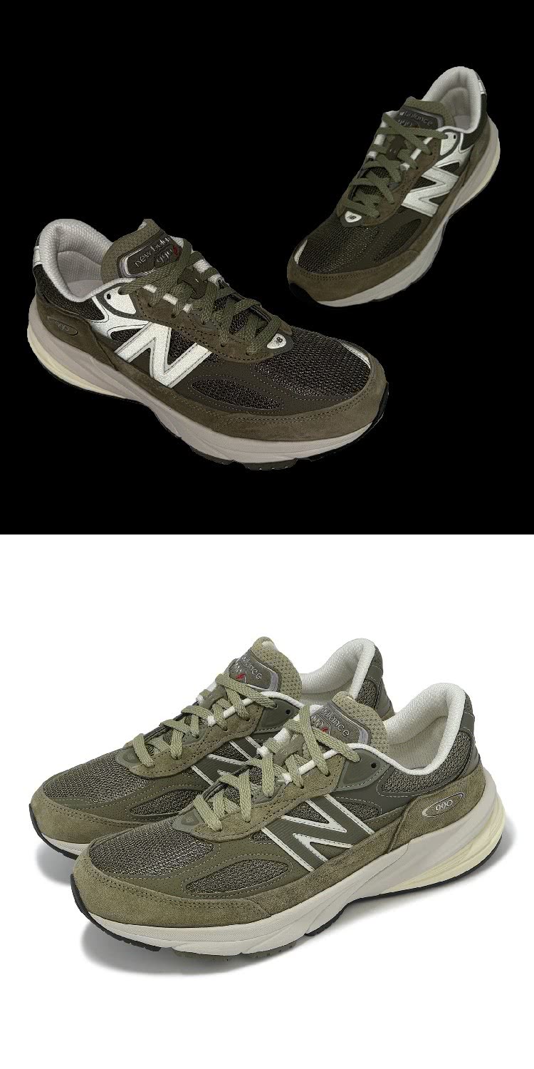 NEW BALANCE】休閒鞋990 V6 男鞋女鞋軍綠米白美製拼接麂皮緩衝經典NB 