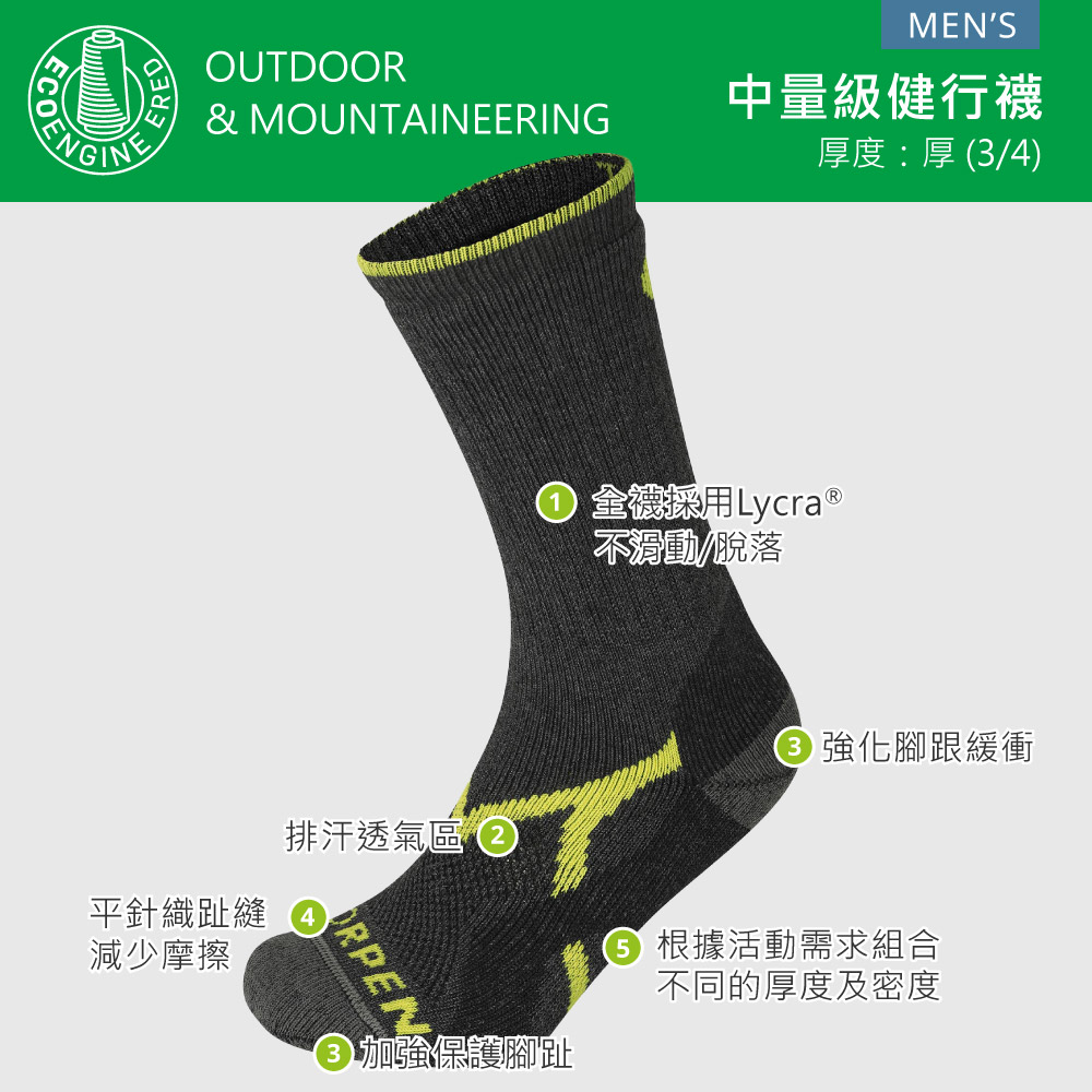 Lorpen T2 男 美麗諾羊毛健行襪 T2MME(羊毛襪