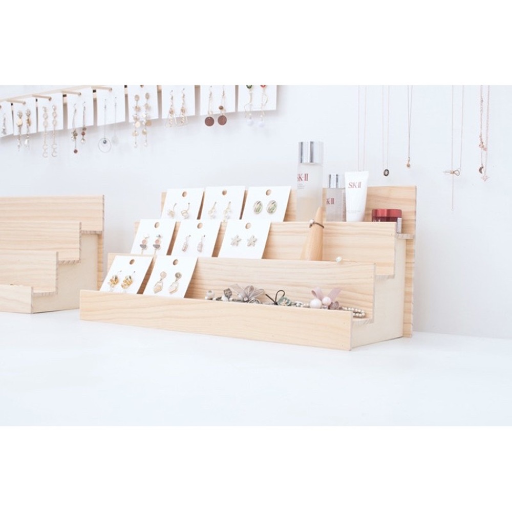 無名精選 梯形展示架-A款小號-胡桃色(免組裝 天然實木 置