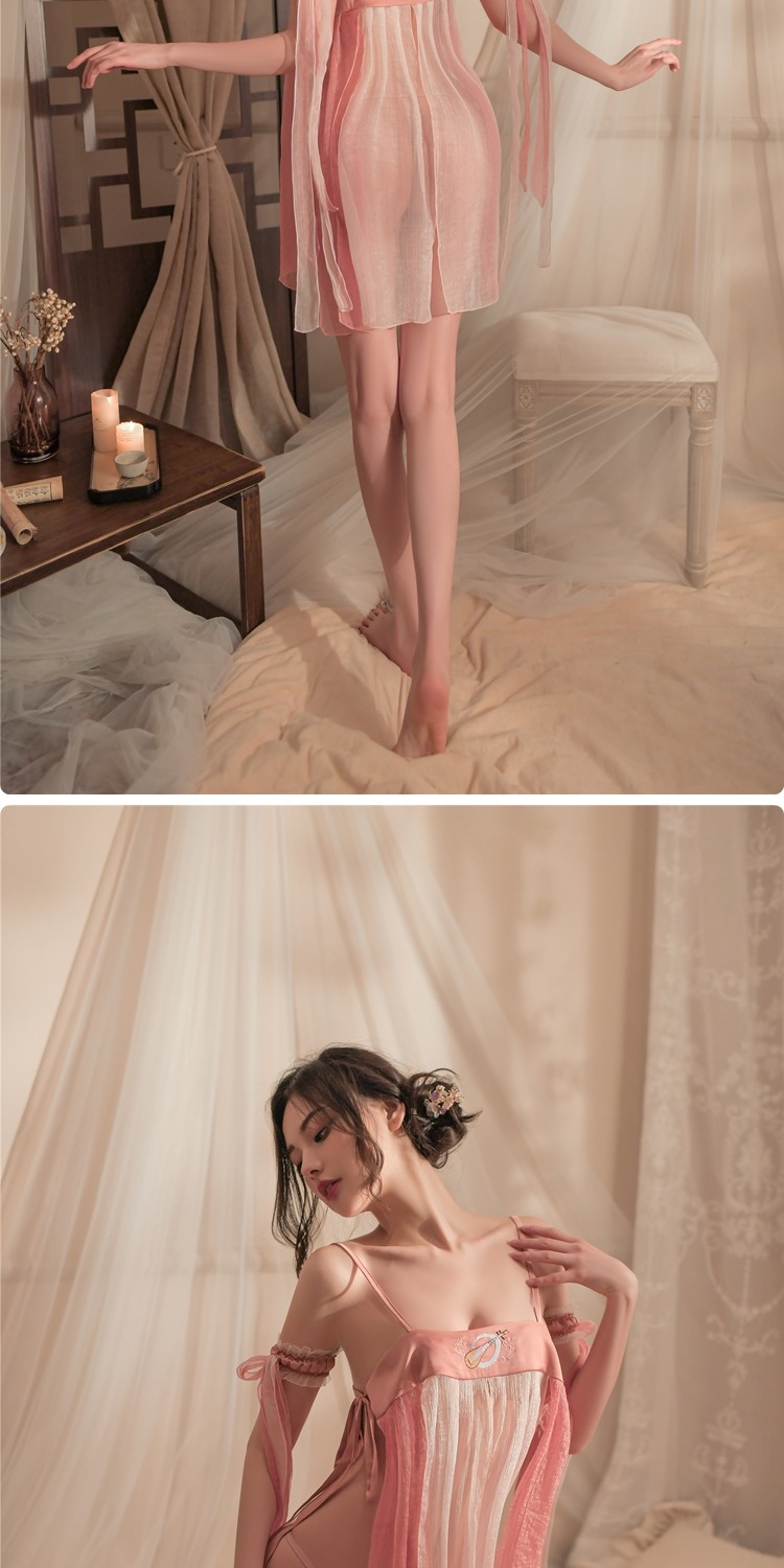 歐香 齊胸襦裙 漢服角色扮演情趣制服睡衣/性感睡衣(胭脂粉)