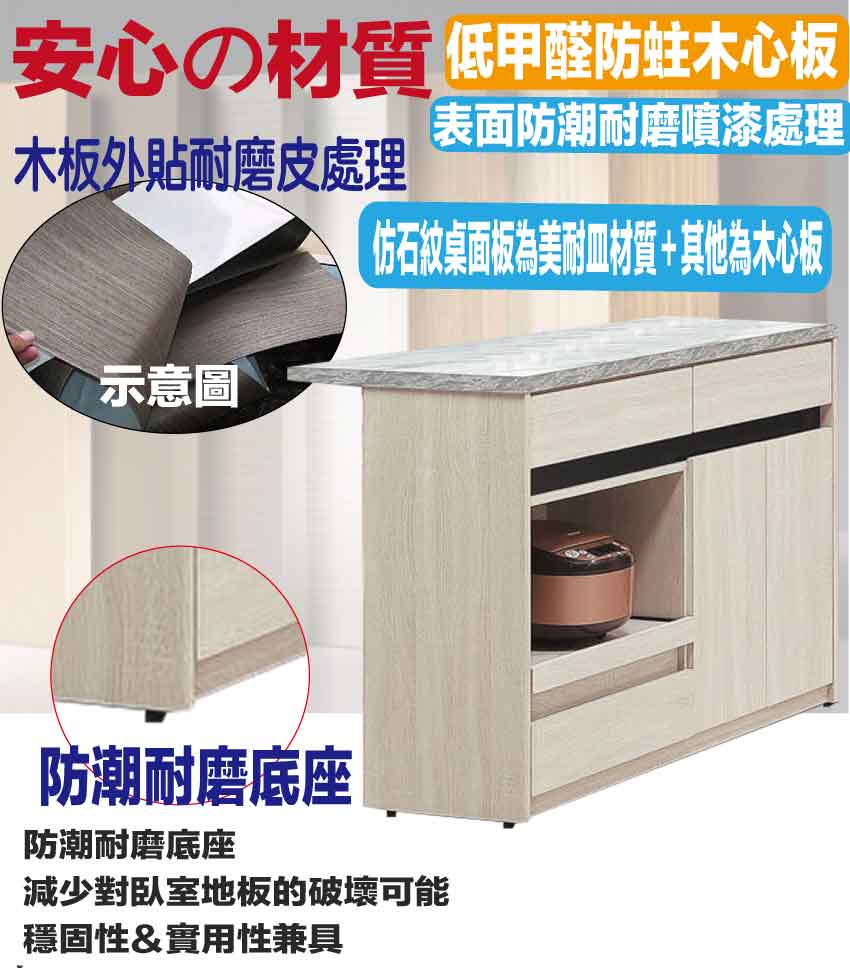 文創集 達斯4尺二門三抽拉盤中島桌櫃 推薦 文創集 達斯4尺二門三抽拉盤中島桌櫃 推薦