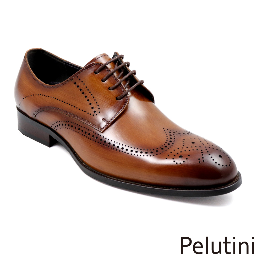 Pelutini 經典質感雕刷色花綁帶德比鞋 棕色(4121