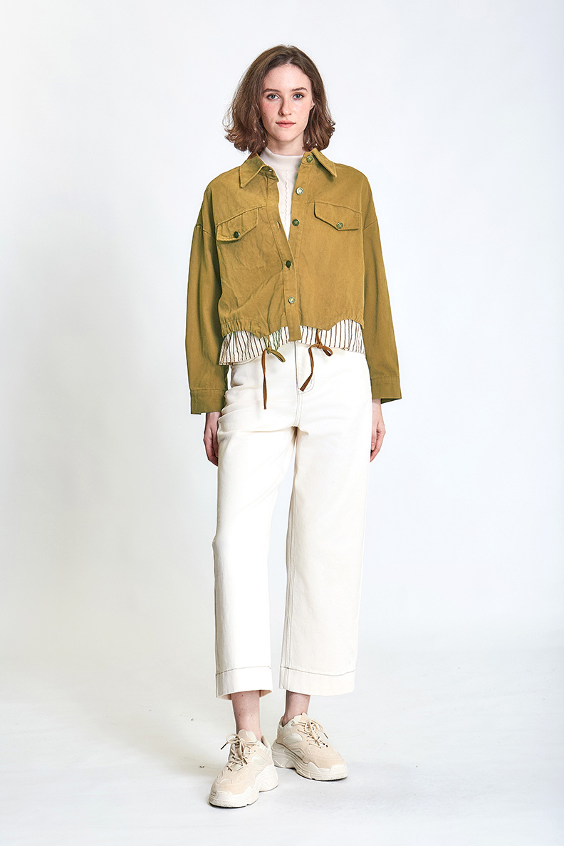 Just Wear 佳葳 條紋拼接抽繩襯衫外套 2色(女上衣