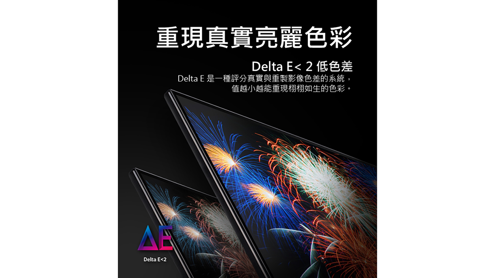 重現真實亮麗色彩 Delta E 2 低色差 Delta E 是一種評分真實與重製影像色差的系統, 值越小越能重現栩栩如生的色彩。 