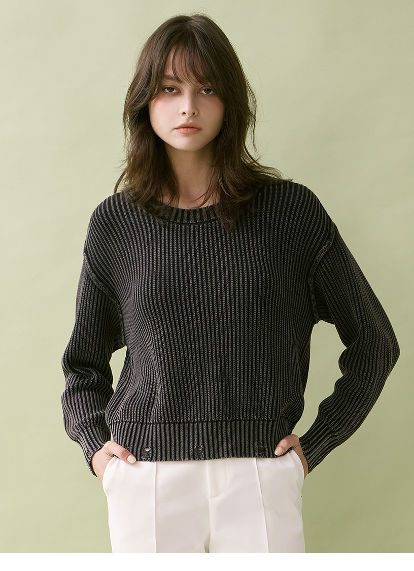 MOMA 手工洗色坑條毛衣(黑色)品牌優惠