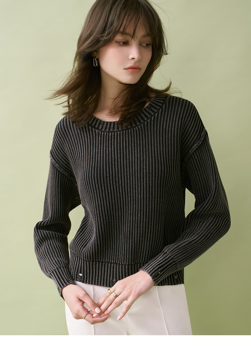 MOMA 手工洗色坑條毛衣(黑色)品牌優惠