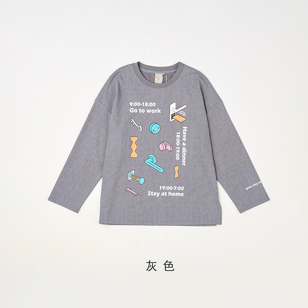 gozo 特殊蠟洗門鎖印花寬版長袖T恤(兩色) 推薦