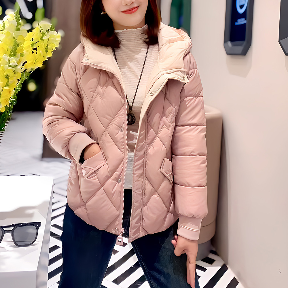 chai yan 采妍 菱格連帽拉鍊羽絨外套(秋冬新款上衣-