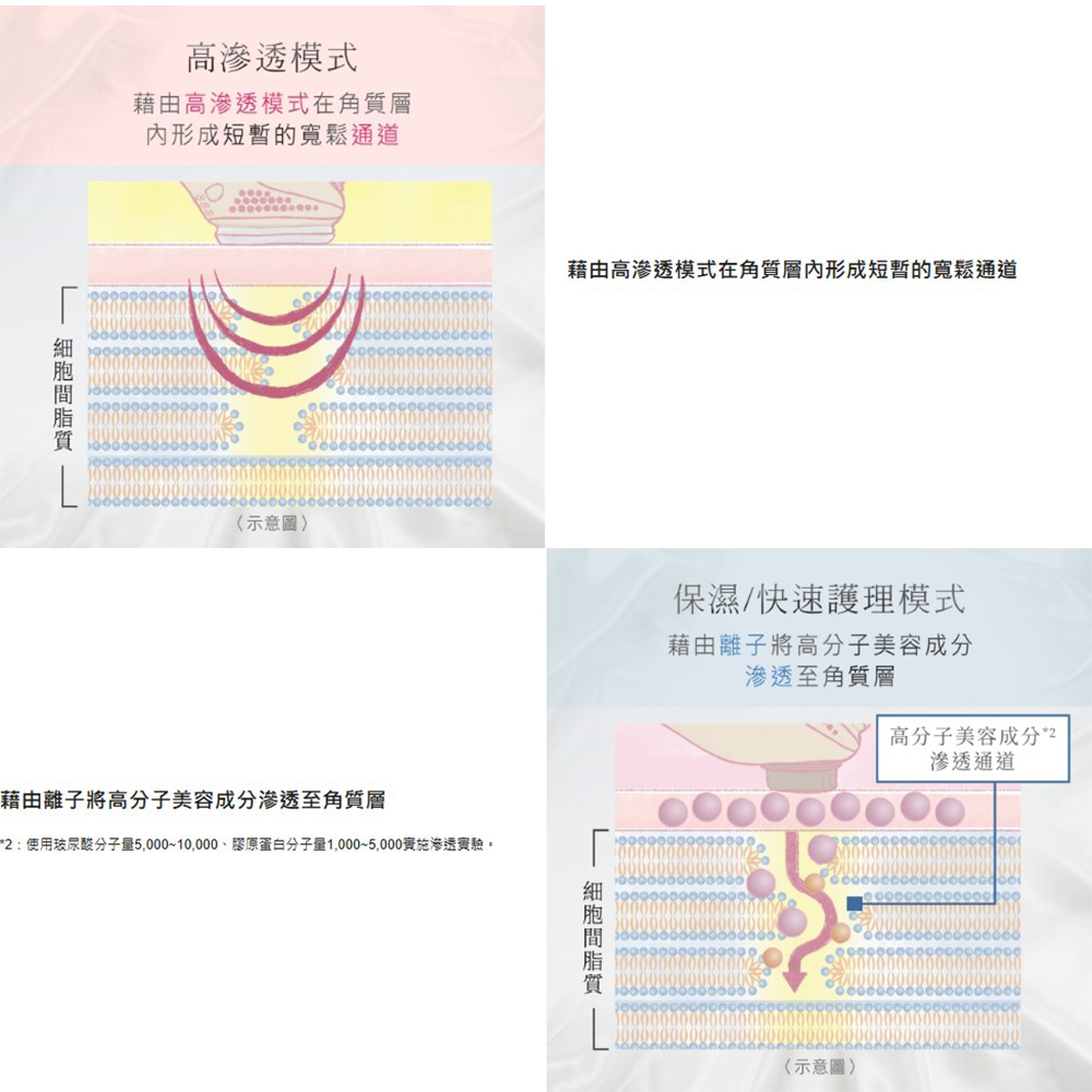 2使用玻尿酸分子量5,00010,000、膠原蛋白分子量1,0005,000實施滲透實驗。