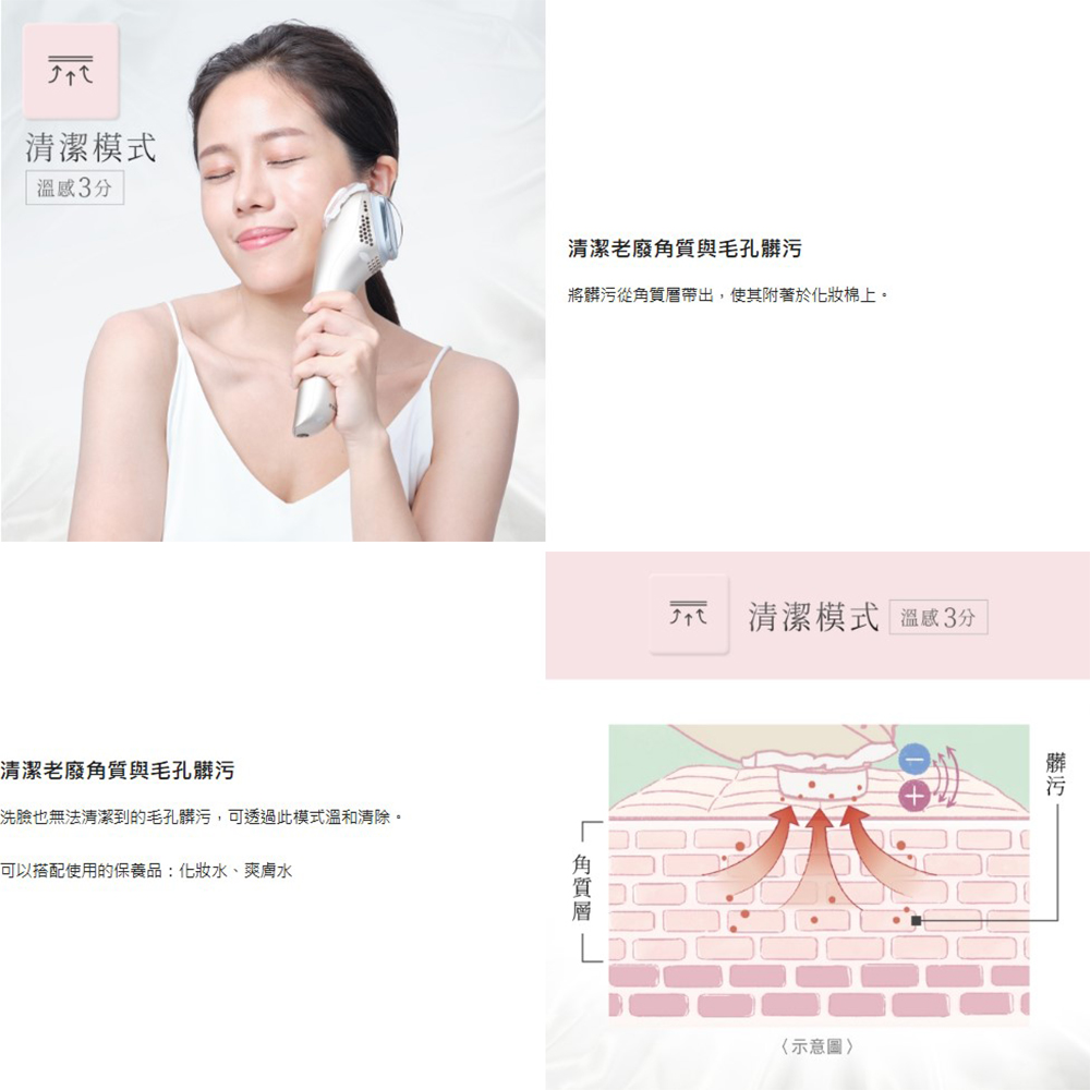 洗臉也無法清潔到的毛孔髒污,可透過此模式溫和清除。
