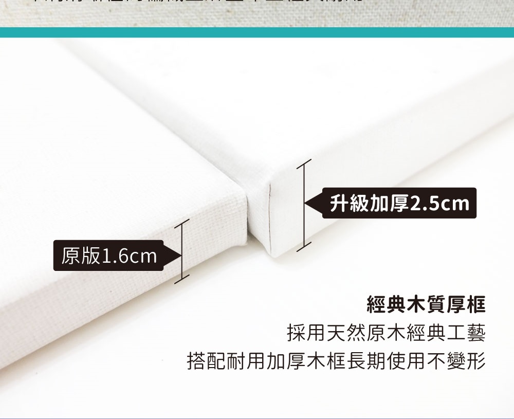 原版1.6cm 升級加厚2.5cm 經典木質厚框 採用天然原木經典工藝 搭配耐用加厚木框長期使用不變形 