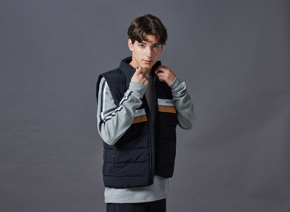 NAUTICA 官方旗艦 男裝 微高領撞色柔暖背心(黑色)優