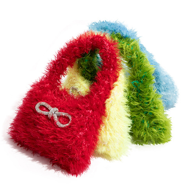 Jpqueen 繽紛毛絨編織蝴蝶結設計手提單肩包(4色可選)