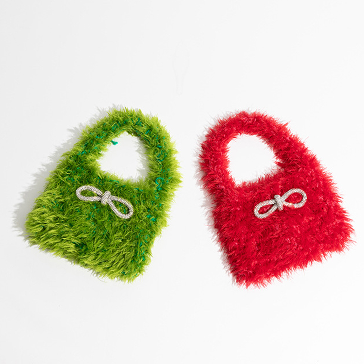 Jpqueen 繽紛毛絨編織蝴蝶結設計手提單肩包(4色可選)