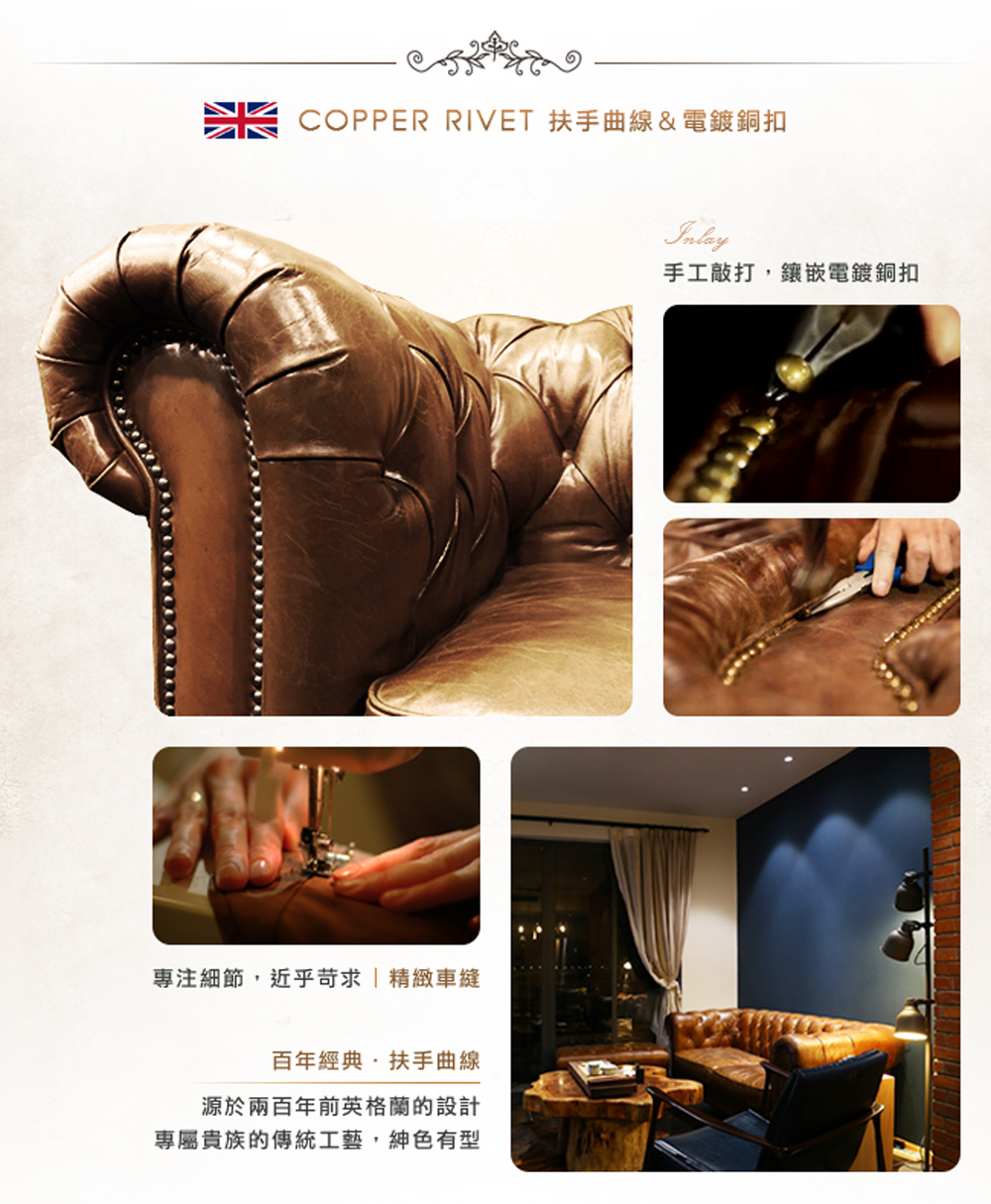 COPPER RIVET 扶手曲線電鍍銅扣