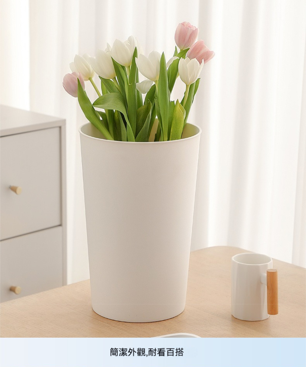 Dagebeno荷生活 PP材質加高桶身含瀝水架醒花桶 純白
