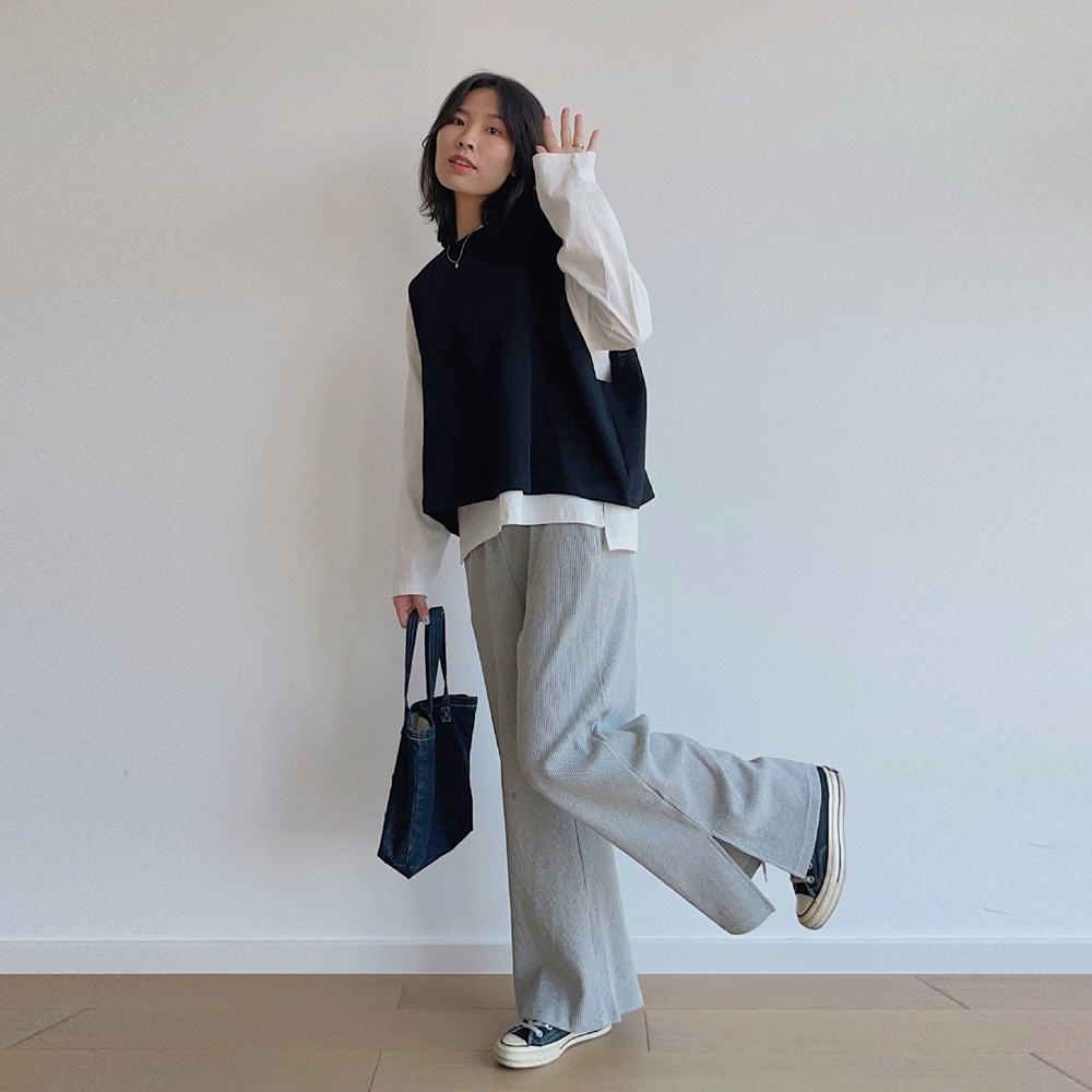 橘魔法 羅紋坑條下擺小開岔寬褲（大人賣場）(長褲 闊腿褲 褲