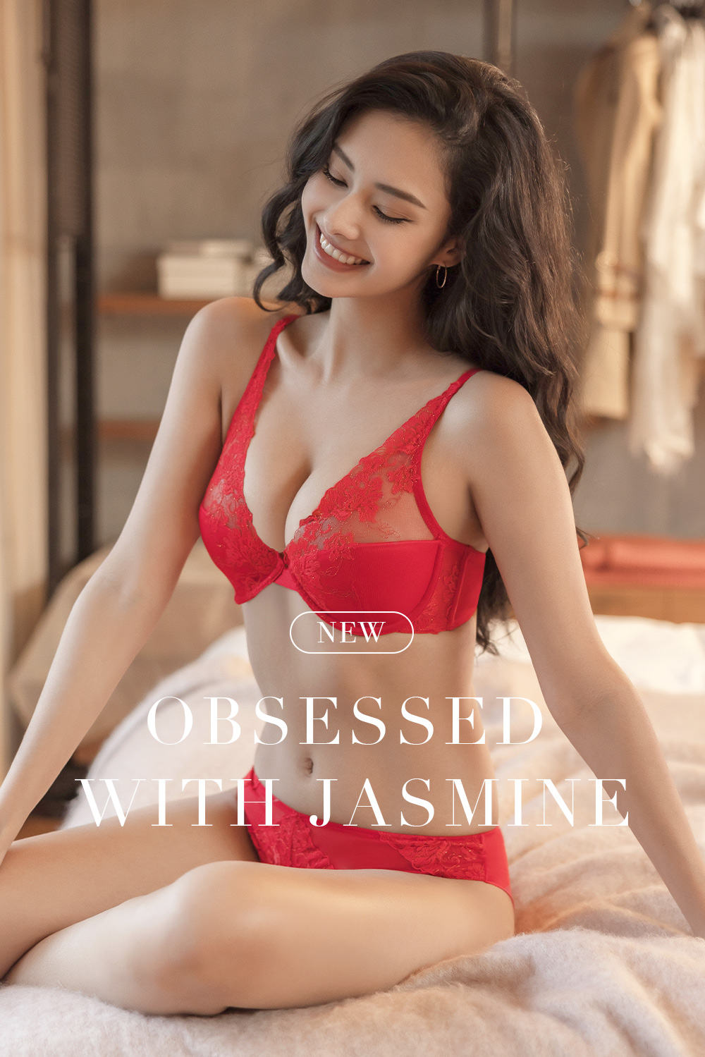 L’adoore 蕾朵兒 痴迷茉莉 法式半罩成套內衣 紅(美