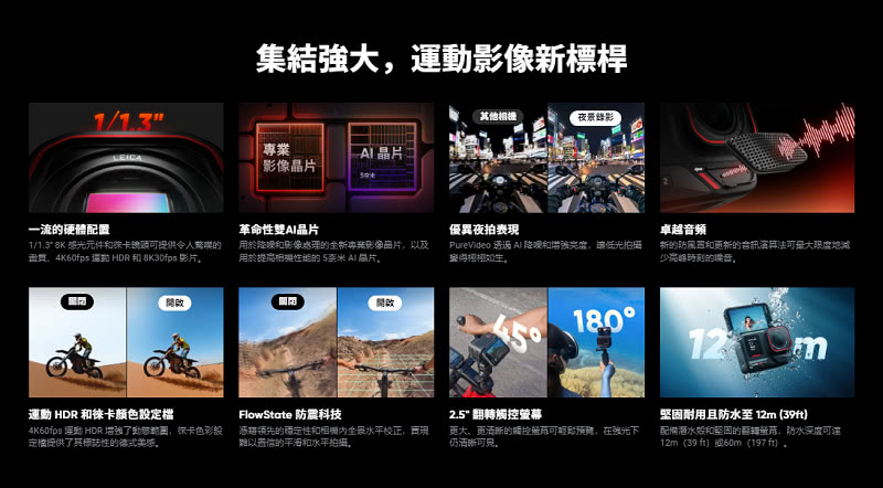 丑覽、4K60fps 運動 HDR 和 8K30fps 影片。
