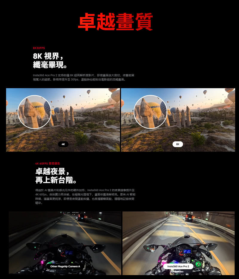 Insta360 Ace Pro 2 支持拍攝 8K 超高解析度影片,即使畫面放大裁切,依舊能展